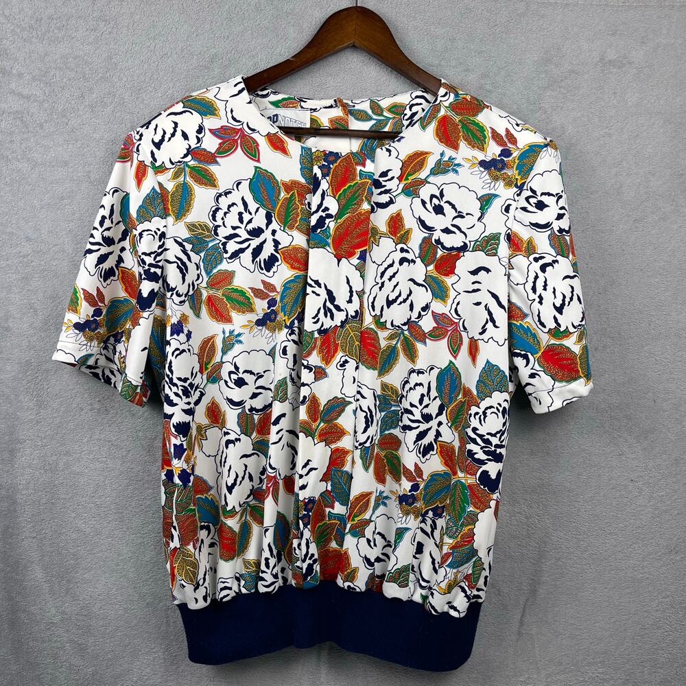 Vintage 80s Top Notch Womens Floral Blouse SZ 20W Short Sleeve Vibrant Rainbow